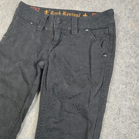 Rock Revival Brocade Skinny Jeans Womens 27 Black Sequin Fleur-de-lis Floral Y2K - Picture 4 of 16